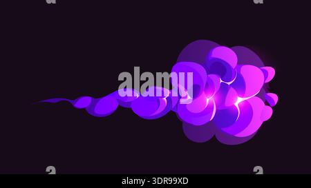 Cartoon magic purple smoke effect. Vector explosion glowing with energy and fantasy fire. vfx cloud with sparkle, burst, trail, dust and neon flare. Isolated bright blast effect for game animation Stock Vector