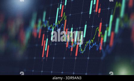 Stock market chart shows price changes over time with green and red bars Stock Photo