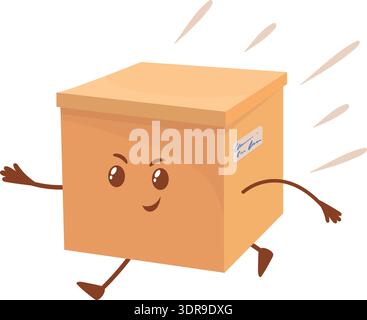 Running shipping box mascot. Fast delivery character isolated on white background Stock Vector