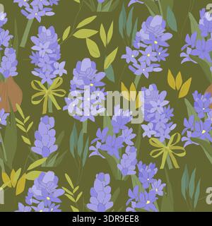 Seamless Pattern with Fresh Spring Flowers Om Green Backgrounds Stock Vector
