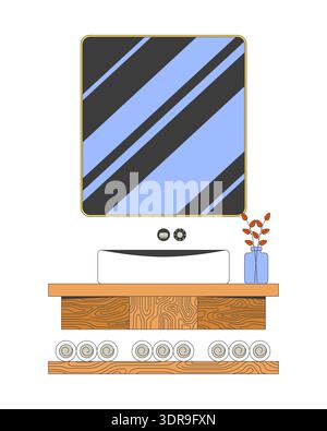 Modern bathroom sink with mirror 2D cartoon object Stock Vector