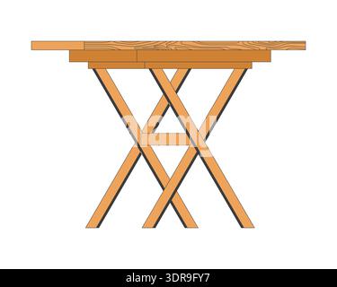 Wooden folding work table 2D cartoon object Stock Vector