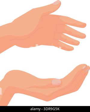 Open hands gesture cartoon icon. Two human palms isolated on white background Stock Vector