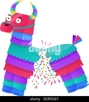 Broken party pinata. Cartoon paper animal toy isolated on white background Stock Vector