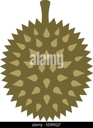 Flat illustration of a spiky durian fruit in olive green with pointed texture Stock Vector