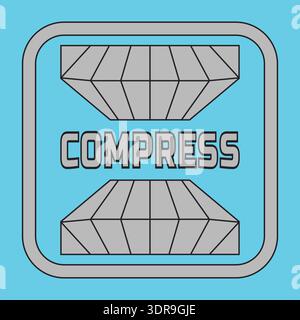 Blue rounded button with compress text and mirrored geometric shapes suggesting squeezing action Stock Vector