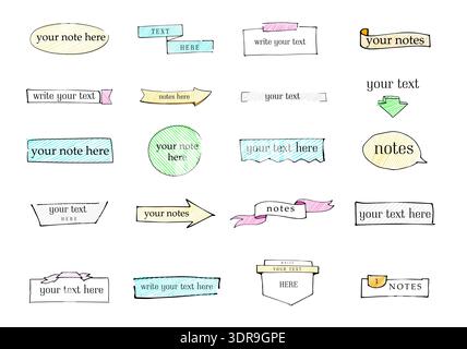 Handwriting text with notes vector. Sketch with Pen scribble. Colorful calligraphy document. Marker and pen sign color. Stock Vector
