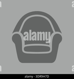 Simple armchair silhouette icon in gray with rounded arms and a cushioned seat Stock Vector