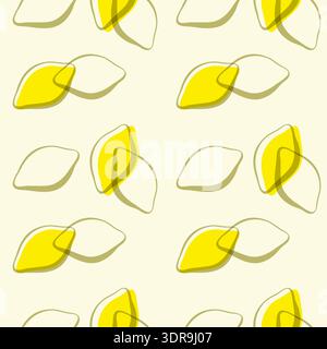 Summer Vibes. Lemons pattern. Stylized citrus fruits. Soft yellow background. Vector illustration Stock Vector