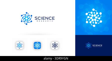 Biomed tech logo abstract blue molecular spiral icon, modern medical branding for lab, research, healthcare startup, app icon. Spin round biotech Stock Vector