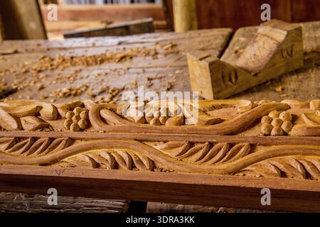 African workshop for woodcarving in Zanzibar Stock Photo