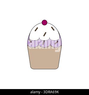Sweet cupcake icon. Delicious pastry dessert. Cherry topping Vector. Minimal food graphic. Stock Vector