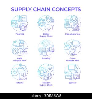 Supply chain blue gradient concept icons Stock Vector