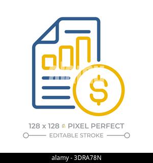 Financial statement pixel perfect two color line icon Stock Vector