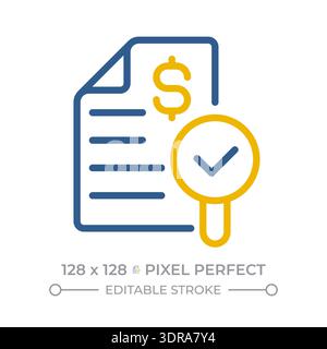 Financial audit pixel perfect two color line icon Stock Vector