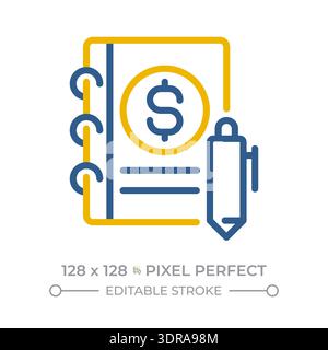 Journal entries pixel perfect two color line icon Stock Vector