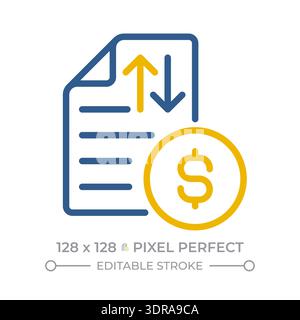 Cash flow statement pixel perfect two color line icon Stock Vector