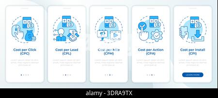 Marketing budget control blue onboarding mobile app screen Stock Vector