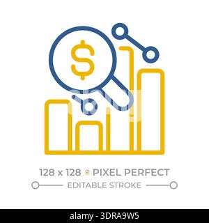 Analysis money pixel perfect two color line icon Stock Vector