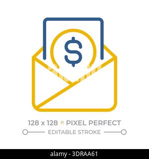 Payslip pixel perfect two color line icon Stock Vector