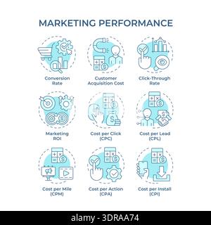 Marketing performance soft blue concept icons Stock Vector