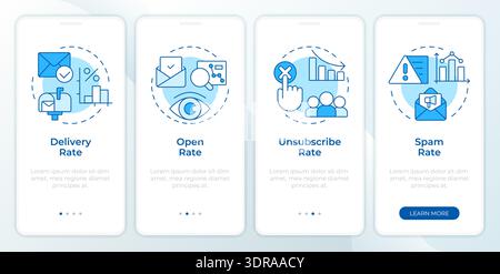 Email marketing statistics blue onboarding mobile app screen Stock Vector