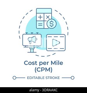 Cost per mile soft blue concept icon Stock Vector
