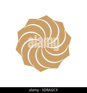 Brown geometric ornament. Swirling circle shape. Abstract flower Vector. Ten petal emblem. Stock Vector