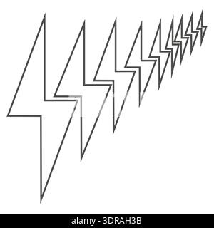 Multiple lightning bolts. Electric power line. Dynamic energy Vector sign. Increasing size strokes. Stock Vector