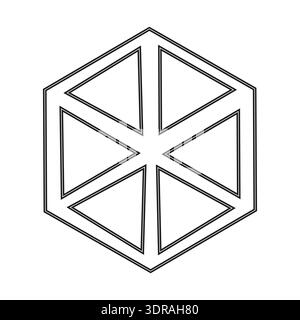 Geometric hexagon shape. Six triangular divisions. Abstract Vector emblem. Outlined structure symbol Stock Vector