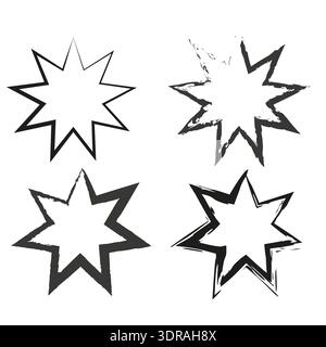 Black stars frames. Grunge brush shapes. Explosion star Vector. Abstract banner elements. Stock Vector