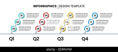 Infographic template. Quarterly timeline with numbers. Can be used for workflow layout, diagram, banner, webdesign. Vector illustration Stock Vector