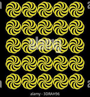 Yellow swirl pattern. Repeating geometric shapes. Hypnotic Vector texture. Black background graphic. Stock Vector