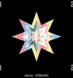 Seven pointed star. Spectrum gradient Vector. Exploding color element. Dark black background. Stock Vector