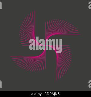 Pink line swirl. Radial graphic element. Swastika form Vector. Abstract dark background. Stock Vector