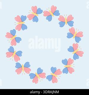 Butterfly Wreath Illustration Pink Blue Stock Vector