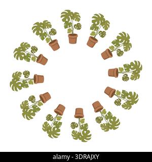Monstera Plant Wreath Botanical Design Stock Vector