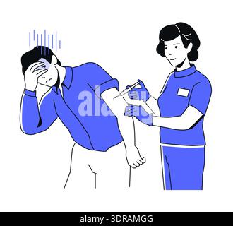 Male Afraid of Injection - colorful flat design illustration Stock Vector