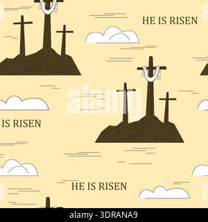 He is risen Easter seamless pattern, cross sky, cloud Stock Vector