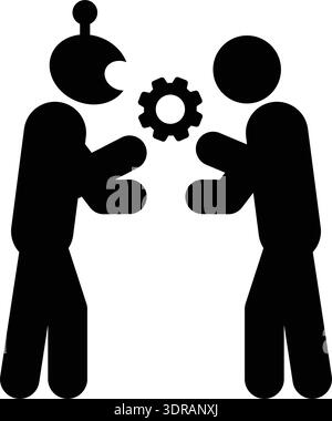 Human and Artificial Intelligence Workflow Collaboration Gear Pictogram Icon Stock Vector