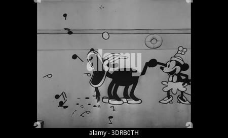 This screenshot from Steamboat Willie (1928) depicts Mickey Mouse at ...