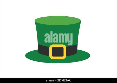 traditional green leprechaun hat with black belt and golden buckle, festive and Saint Patrick themed. Stock Vector
