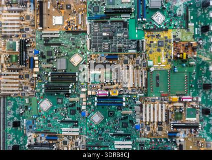 View of several computer boards lined up in a row Stock Photo