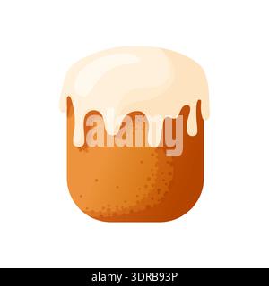 A kulich with white icing and a golden-brown texture. Flat vector style. Festive Easter pastry is suitable for cards, packaging, branding, posters, me Stock Vector