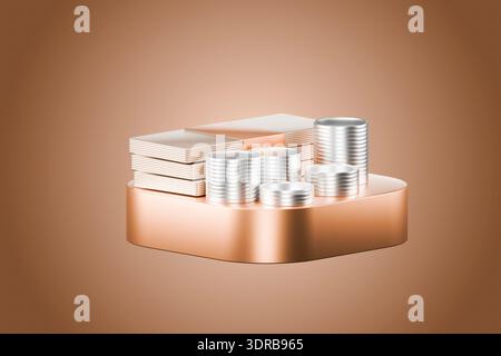 Gold credit card and coins on dark 3d background for banking Stock Photo