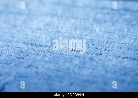Detailed shot of hoarfrost sharp rime ice formation, intricate crystalline structure natural pattern for winter season background and cold climate con Stock Photo