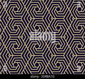 Abstract geometric pattern with stripes, lines. Seamless vector background. Dark blue and gold ornament. Simple lattice graphic design Stock Vector