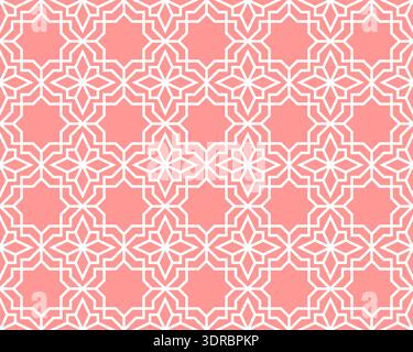 Abstract geometry pattern in Arabian style. Seamless vector background. White and pink graphic ornament. Simple lattice graphic design Stock Vector