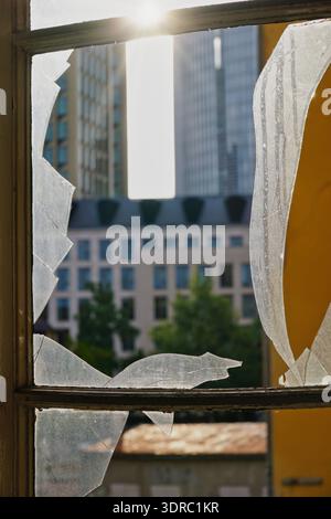 Broken window pane Stock Photo