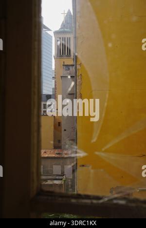 Broken window pane Stock Photo